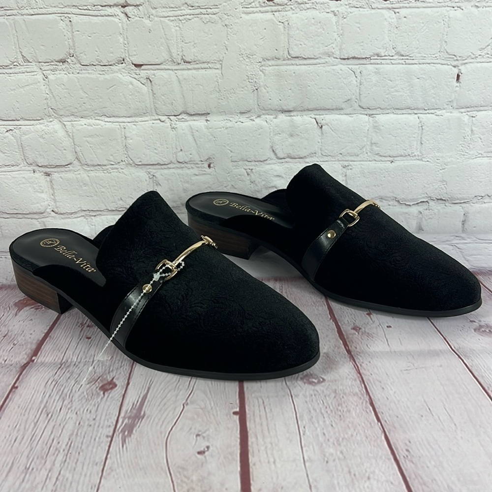 Bella Vita Babs II Loafer Mule Black Velvet Size 12WW